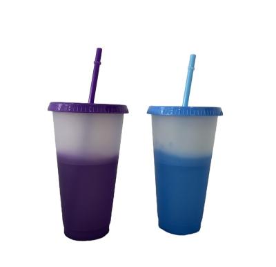 China 2022 Amazon Vendor 16oz 24oz Disposable Plastic Hot Cold Water Single Wall Color Tumbler Drinking Changing Cups With Straw for sale