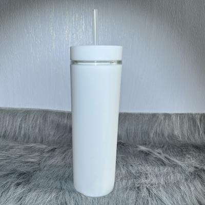 China New Arrivals Disposable 2022 White Plastic Straw Skinny Tumbler Cups 16 Ounce Matte Tumbler Cups With Lid And Straw for sale