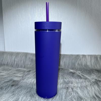 China Solid Color Disposable Portable Cylindrical Straight Coffee Cup Double-Layer Straw Water Cup for sale