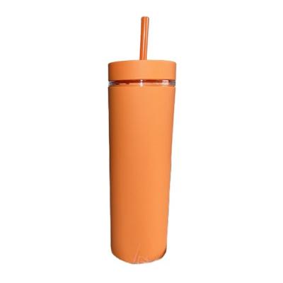 China Factory direct sale fashion disposable high grade frosted straight tube straw water cup portable double layer cup for sale