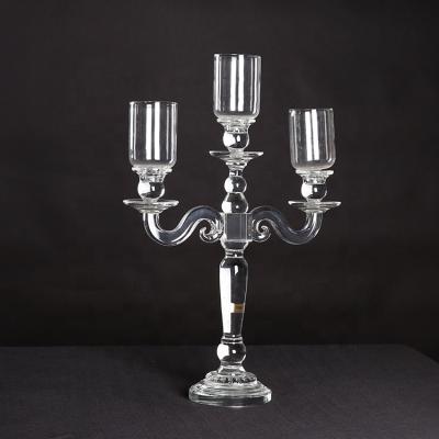 China Crystal Glass Cheap Weddings 3 Arm Candlesticks Small Candle Holder and Candelabra Centerpieces for Tables (BS-CH011) for sale