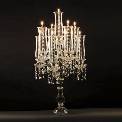 China With Glass Cheap Crystal Candelabra Wedding Centerpieces 5am Hurricane Lamps New For Tables (BS-CH050) for sale