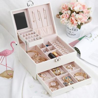 China Viable Leather Jewelry Box Bedroom Decor Birthday Gifts For Girls Necklace Earrings Bracelets Rings Watches for sale