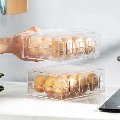 China Two Layer Kitchen Fridge Egg Storage Clear Storage Box Viable Plastic Organizer for sale