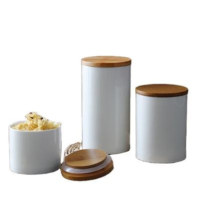 China 3Pcs Freshness Preservation Set Ceramic Food Storage Jar Food Storage Jar With Airtight Seal Bamboo Lid for sale