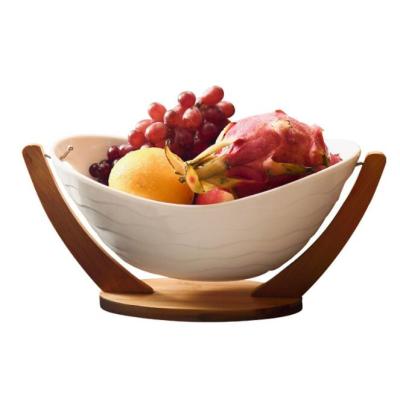 China Small freshness retention taste tray with white ceramic bowl. Server set with bamboo rack for sale