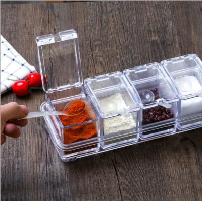 China Sustainable 4 Pcs Set Qualities Product Hot Selling Kitchen Tools Condiment Box Transparent Body Plastic Box for sale