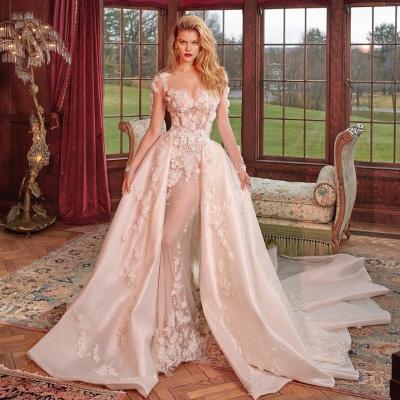 China Vestidos De Novia Flower Embroidered Bridal Dresses Princess Puffy Wedding Dress 3d Mermaid Appliqued by Dry Cleaning Lace for sale