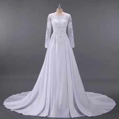 China Back A Line Neck Breathable Long Sleeve V Round Wedding Dresses Plus Size Custom Made Bead Muslim Wedding Dress 2021 for sale