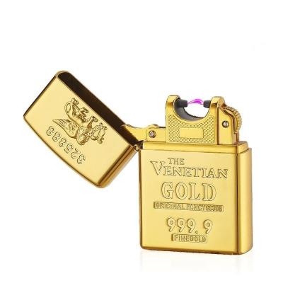 China Hot Selling Luxury Gold Arc Lighter USB Rechargeable Electric Cigarette Lighter Cool Lighter Windproof for sale