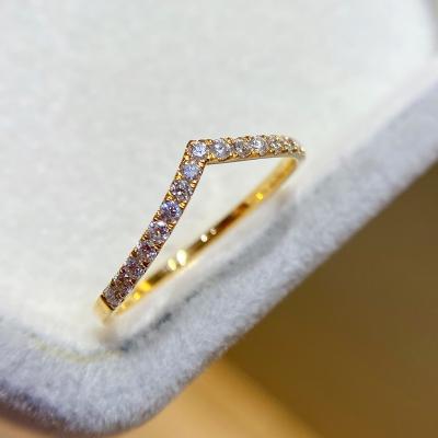 China Romantic Fashion Curved Solid Yellow Gold 0.1ct Natural Diamond Ring Fine Jewelry Lerca Real Wedding Band Design 18K for sale