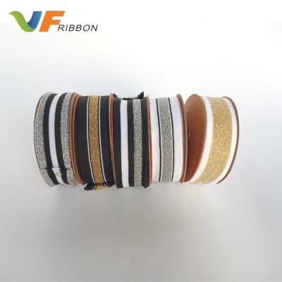 China Eco-friendly Knitted Lace Decorated Knitted Fabric With Striped Ribbon For Garment Wrapping for sale