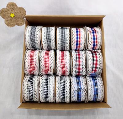 China Sustainable Eco - Friendly Decorative Garment Shoes Cotton Check Ribbon With Lace Trimming For Bags Garment Use for sale