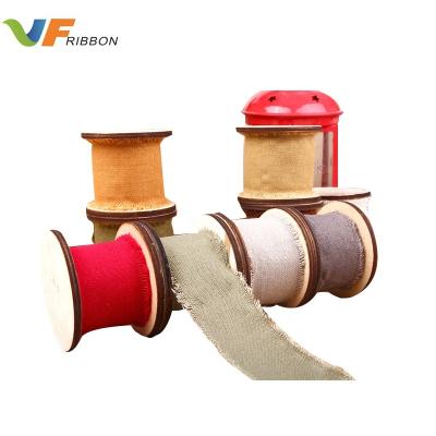 China 50mm Rustic Soft Solid Color Edge Cotton Fringed Ribbon / Vintage Country-chic for sale