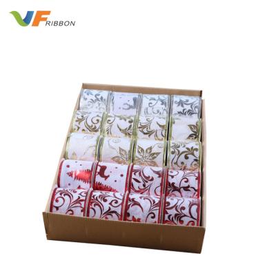 China Viable Wide Christmas Celebrate Ribbon Printed Burlap Cable Ribbon (Jute/Burlap/Hessian) for sale