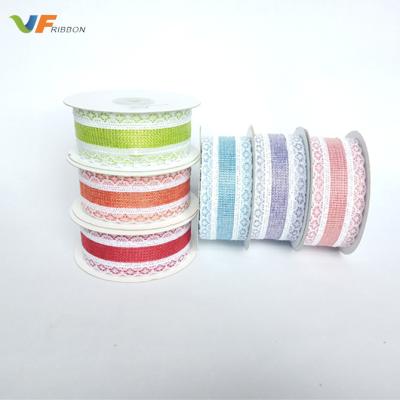 China Eco-friendly Urtrasonic Ultrasonic Embossing Polyester Linen Ribbon With Lace for sale