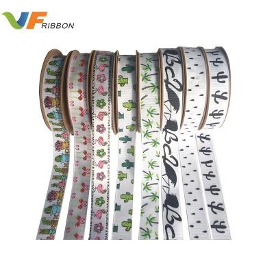 China Classic Eco-friendly Print Satin Print Ribbon Flamingo, Green Plants, Plantain Print for sale