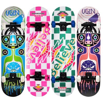 China Wholesale Cheap Adult Full Wood Maple Carbon Double Custom Print Kick Maple Skateboard for sale