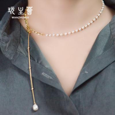 China CLASSIC wholesale high quality 14k gold plated long chain jewelry women charm pearl becklace wedding necklace for sale