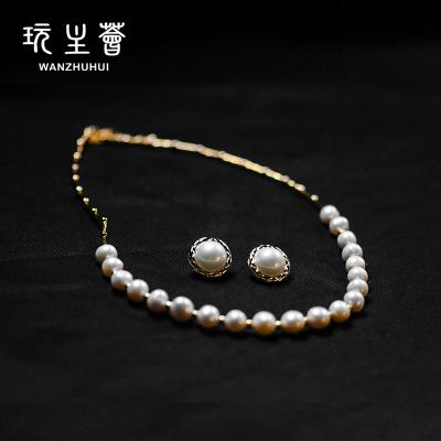 China FASHIONABLE Vintage 14k Gold Plated Necklace Natural Freshwater Pearl Jewelry Necklace Set for sale