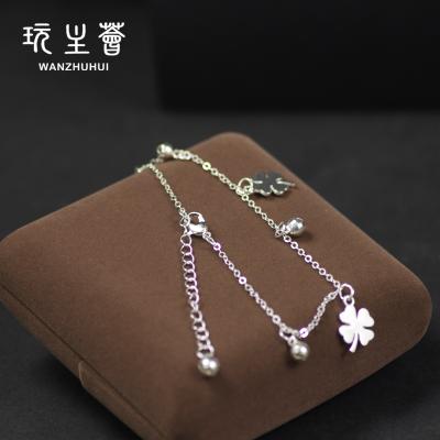 China FASHIONABLE Wholesale Lucky Clover 18k Gold Plated Silver Anklet Designer Jewelry for sale