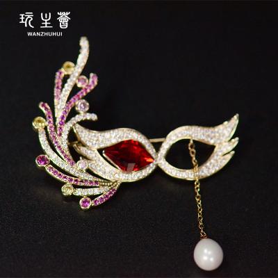 China New Design Luxury Rose Copper Pearl Brooch Geometric Brooch for sale