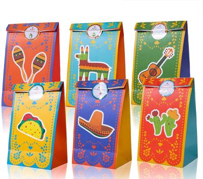 China Gift Wrapping Mexico Fiesta Party Paper Baking Favor Bags Fiesta Cinco De Mayo Goodie Candy Treat Paper Bags for sale