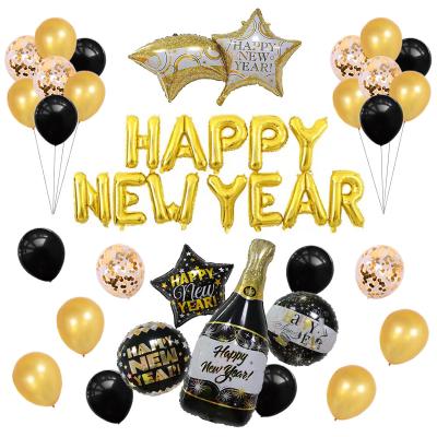 China 2021 Supplies Indoor Outdoor Pink Gold Glitter Cheers Happy New Year Latex Party Balloons for sale