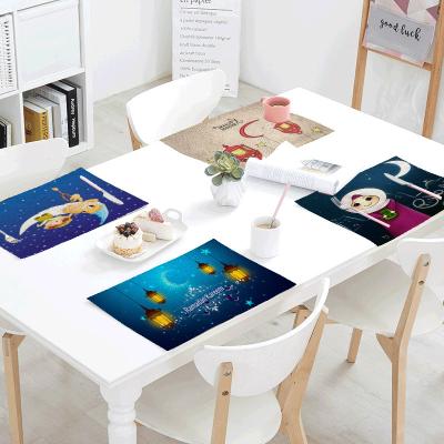 China Happy Eid Party Linen Ramadan Mubarak Dining Table Place Mat Canvas Tableware Dining Elegant Table Mat for sale