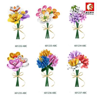 China Sembo 601232-601237 Moc Romantic DIY Plastic Flower Bouquet Creative Assembly Room Decoration Building Block Mothers Day Gift Children Play for sale