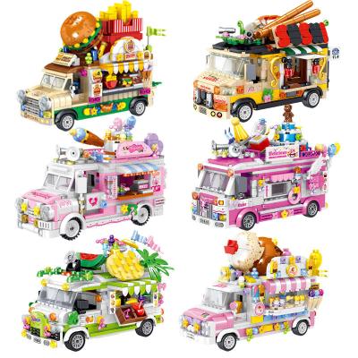 China Balody Mini Street View Ice Cream Car Plastic Grocery Building Block Designer RV Bricks DIY Christmas Toys For Kids Girls for sale