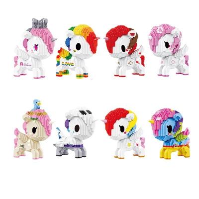 China Cute Unicorn Flying Horse Model Toys For Kid Birthday Gift Mini Diamond Building Blocks Balody 3D Plastic Creative Series Cartoon for sale