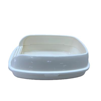 China Sustainable High End New Listing Cream Semi-Enclosed Cat Litter Box for sale