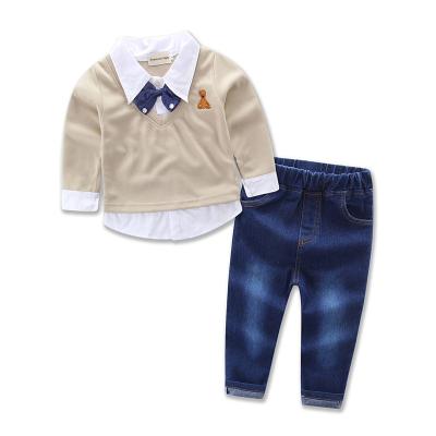 China Handsome Casual Baby Gentleman Collar Cotton T-shirt Boys Clothing Set Casual Jeans For Over 8 Years for sale