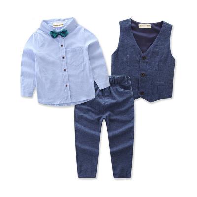 China Spring Autumn Casual Long Sleeve Shirt+Vest+pants+Bow Gentleman Link Newborn Kids Boys Clothing Sets for sale