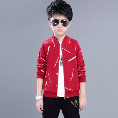 China Casual Leisure Knitted 3pcs Printing Stripe Boys Jacket Kids Clothing Sets for sale