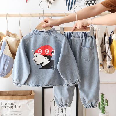 China New Design Spring Casual Flower Printed Letter Button Kids Boys Denim Jacket Coat Unisex for sale