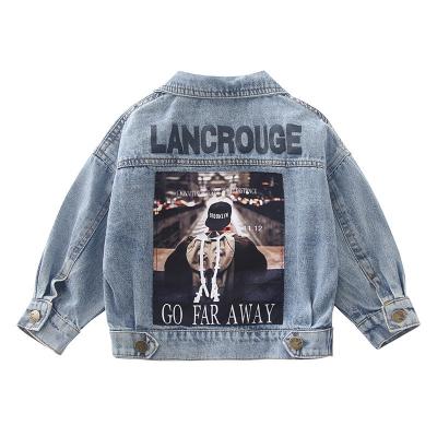 China Spring Reversible New Picture Printed Letter Button Kids Boys Denim Jacket Coat Unisex for sale