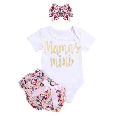 China Breathable Eco-friendly Infant Summer Flower Cotton 3pcs Baby Rompers Set Newborn Baby Rompers Set for sale