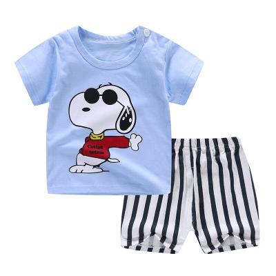 China New Print Cartoon Super Soft T-shirt And Stripe Shorts Baby Boy Kids Summer Clothing Small for sale