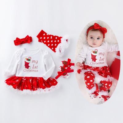 China Super Soft Happy Christmas Baby Kids Girl Dress Romper Clothing Set 4 Pieces for sale