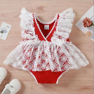 China Baby Rompers Girls Rompers Sleeveless Infant Kids Baby Sister Lace Dress for sale