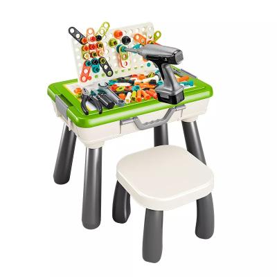 China Building Electronic Workshop Set Multi Functional Toy Standard Workbench Toy Tool Drawing Board Learning Game Table and Chair Toy for sale