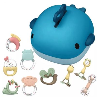 China 9 Pcs Educational Non-Toxic Baby Boiled Rattle STUFFED Toy Lovely Striking Toys Kids Rattle Toy Set With Box for sale