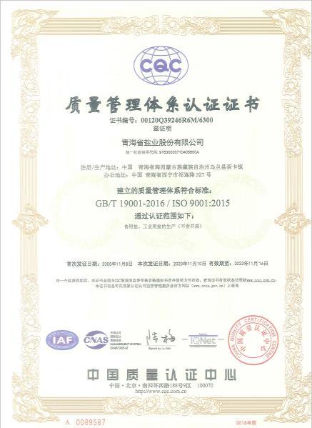 ISO9001 - Qinghai Salt Industry Co., Ltd.