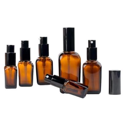 China Amber Glass Cosmetic Foundation Lotion Empty Square Perfume Pump Spray Bottle Of Personal Care 10Ml 20Ml 30Ml 50Ml 100Ml for sale