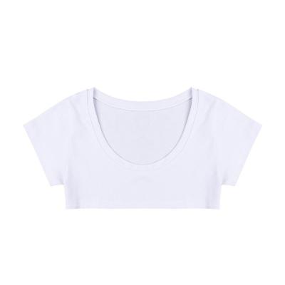 China 2021 Breathable Wholesales Printed Single Crop Tops White Polyester Cotton Round Neck Crop Tops For Women for sale