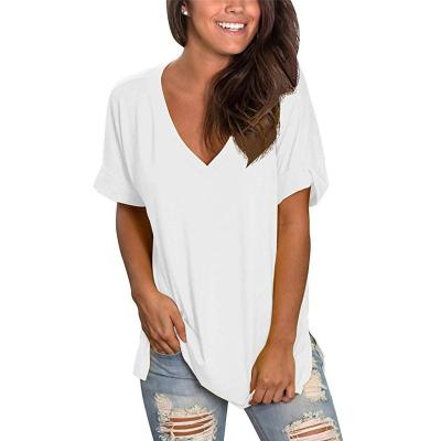 China High Quality Anti-Shrink Oversized Split Cotton Shorts Solid Color Edge Plain White 100% T-Shirts For Women for sale