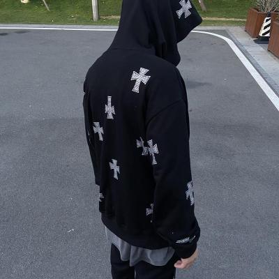 China Wholesale Breathable Ready To Ship Winter Hooded Pockets Design Full Zipper Design Blast Printing Black Hoodie for sale