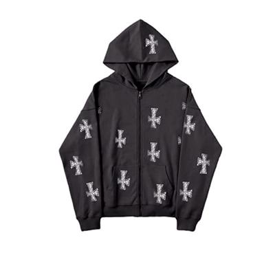 China Solid White Black Rhinestone Breathable Pop Full Hip Full Zipper Zipper Hoodie With Pockets for sale